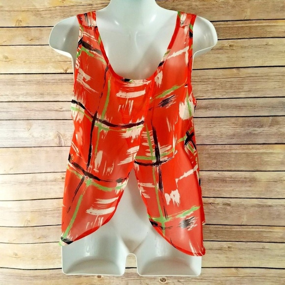 Open Back Tank Top M Sheer Chiffon Blouse Artsy - Picture 2 of 6